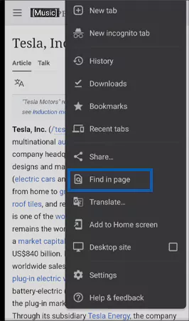 Tap-on-Find-in-page